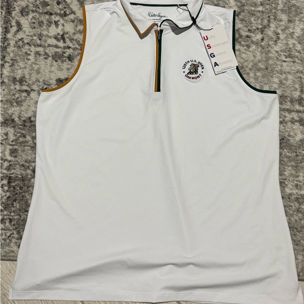 Walter Hagen White Sleeveless Top with Gold and Green Accents